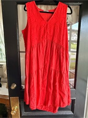 Marshall Red Sleeveless V-Neck Tiered Midi Dress